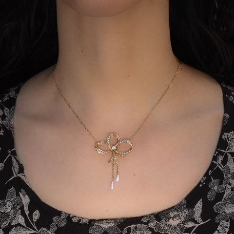 Seed Pearl Bow Lavaliere c1880
