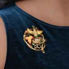 Antique Enameled Bird's Nest Brooch