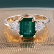 Emerald Ring with Trillion-Cut Diamonds c1980
