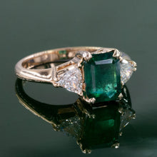 Emerald Ring with Trillion-Cut Diamonds c1980