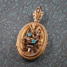 Victorian Locket with Dove and Turquoise Forget-me-nots c1870