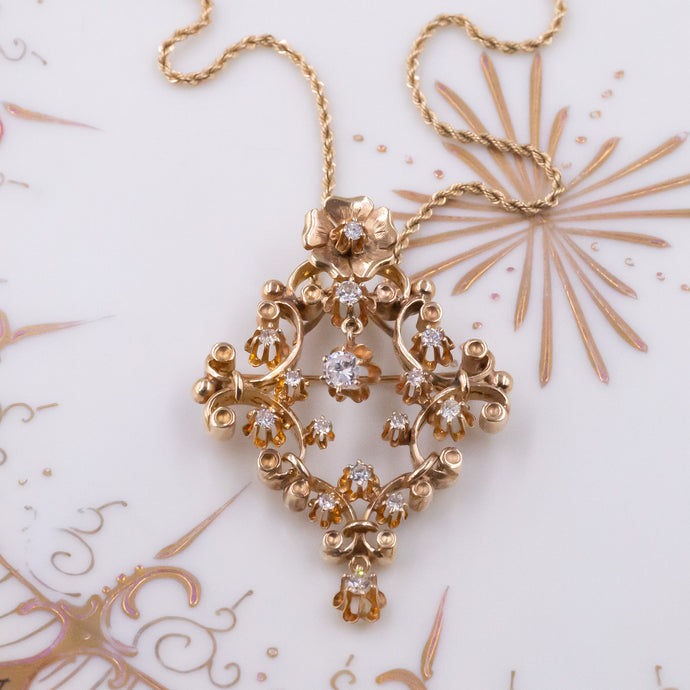 Antique Floral Diamond Brooch Pendant