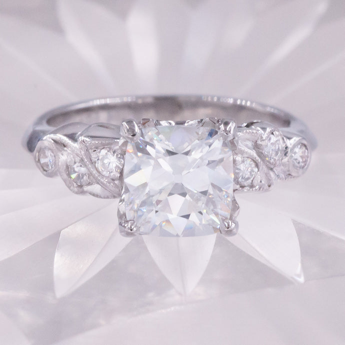 Mid-Century Colorless Cushion-Cut Diamond Ring