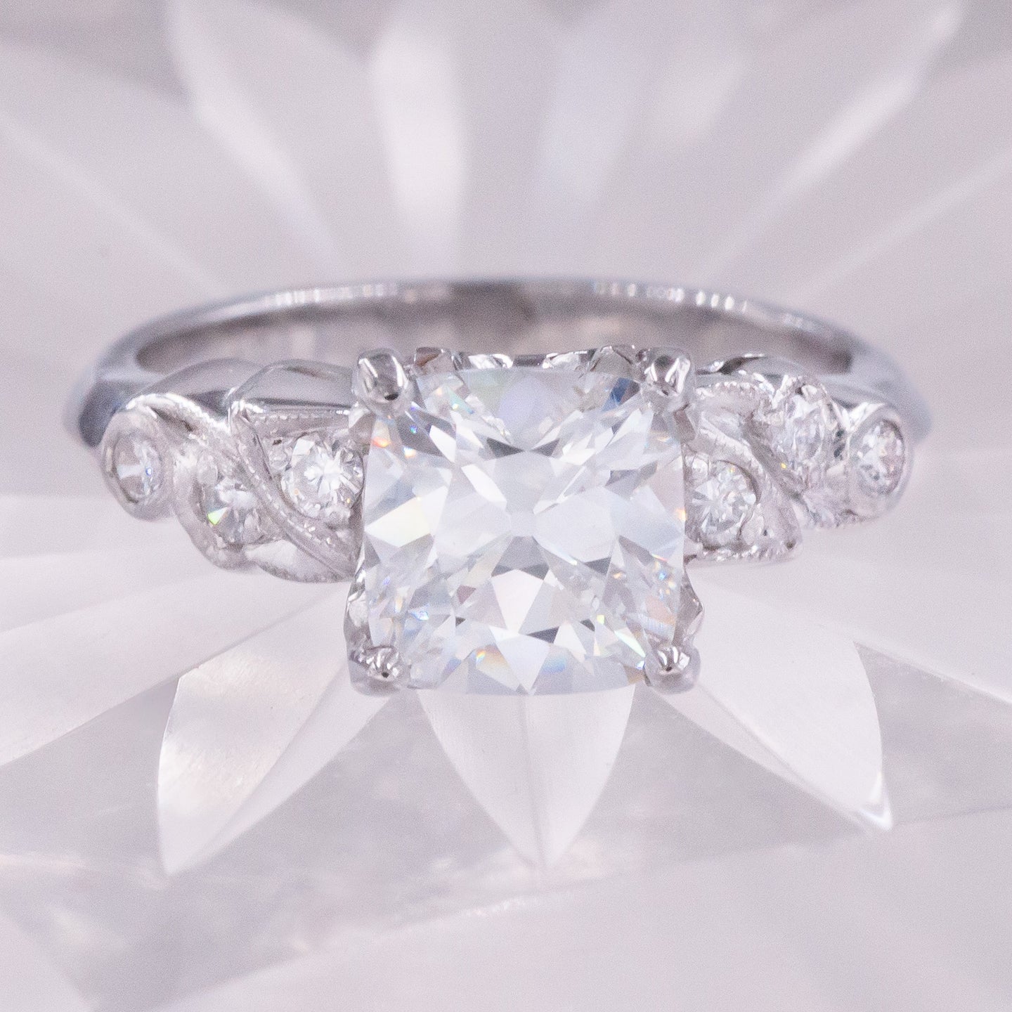Mid-Century Colorless Cushion-Cut Diamond Ring