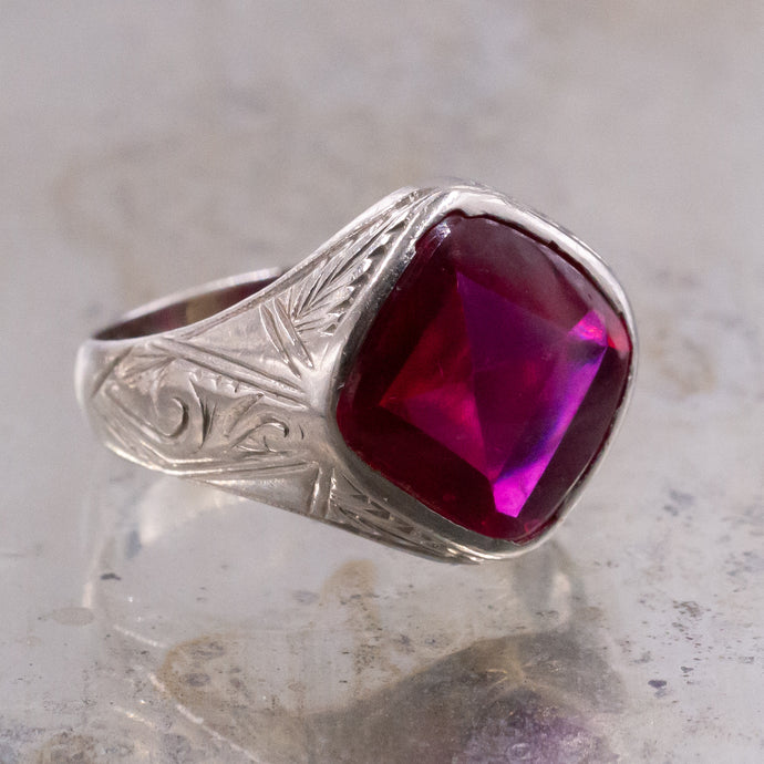 Etched Ruby Cabochon Ring c1930