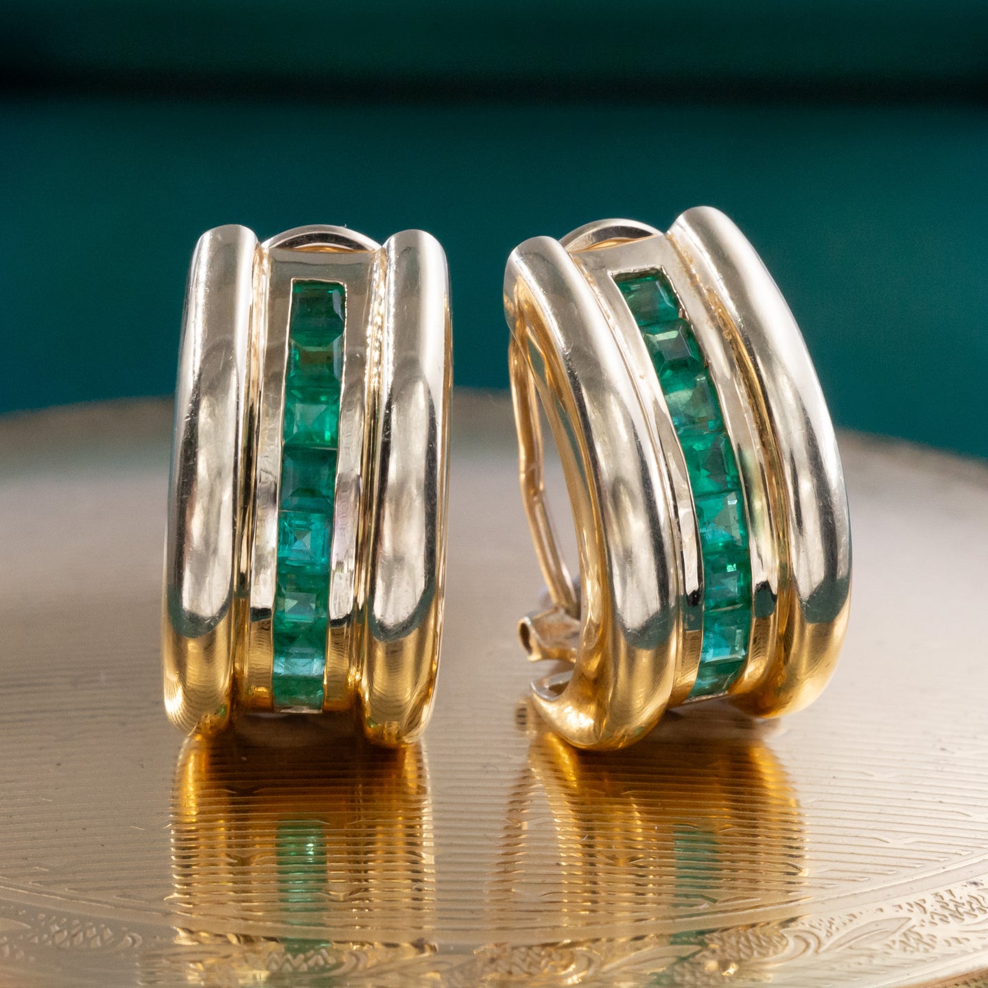 Fine Emerald Half-Hoop Earrings c1980