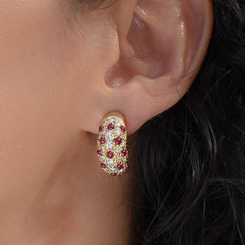 Ruby Cabochon and Diamond Pavé Earrings