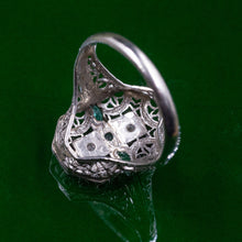 Filigree Dinner Ring with Glass Emeralds c1920