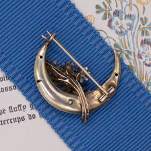 Antique Crescent Moon & Flowers Pin c1880