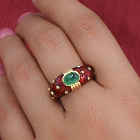 Hidalgo Emerald & Guilloché Enamel Bombé Band