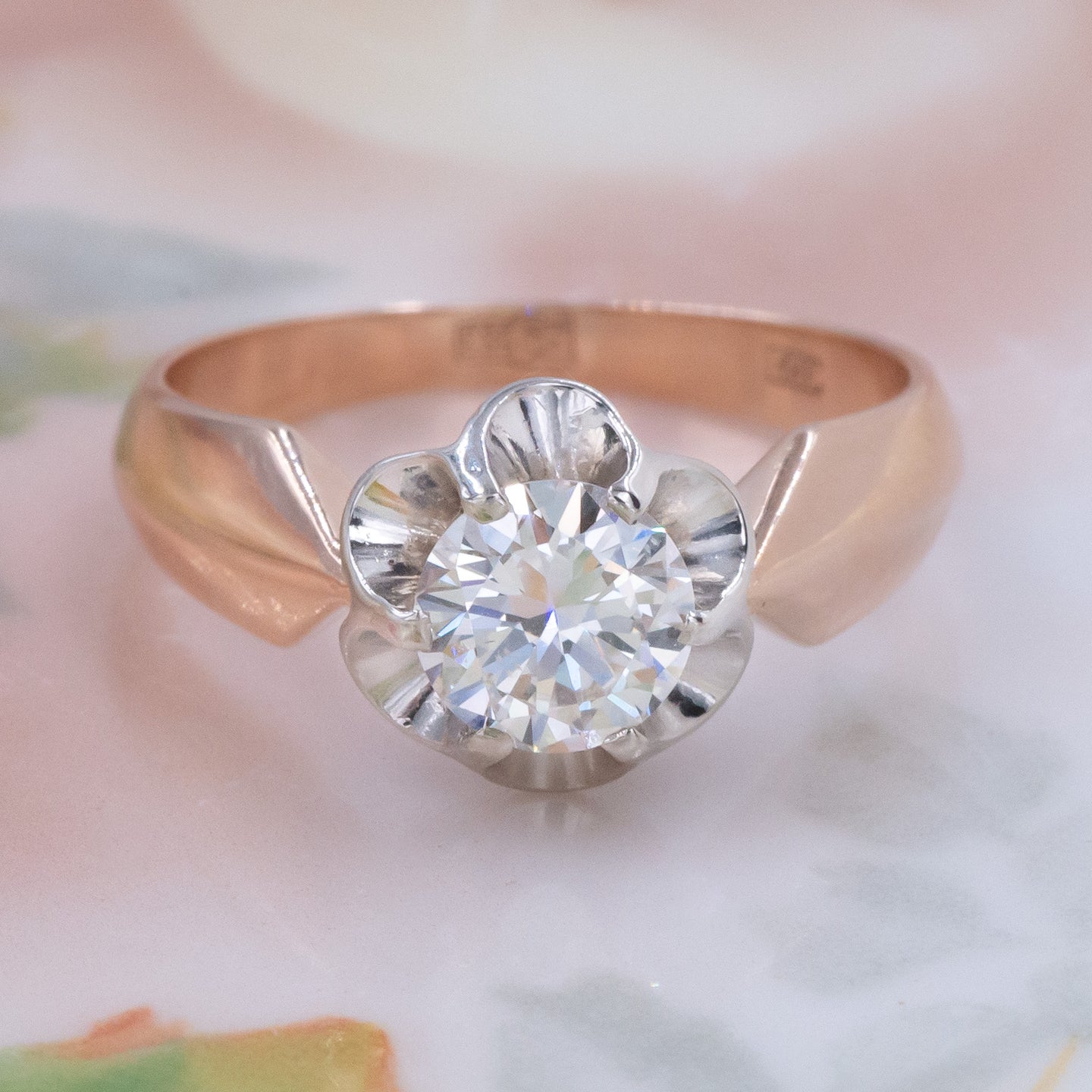 Soviet 1.10ct Diamond Buttercup Ring c1930