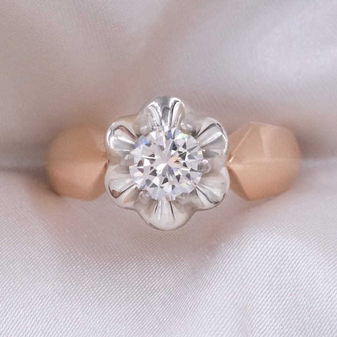 Colorless .58ct Diamond Buttercup Solitaire c1930