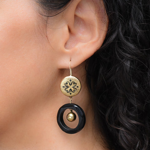 Victorian Jet Drop Hoop Earrings c1870