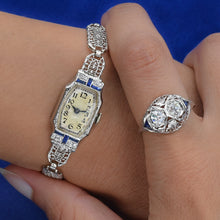 Art Deco Filigree Watch with Diamonds & Sapphires