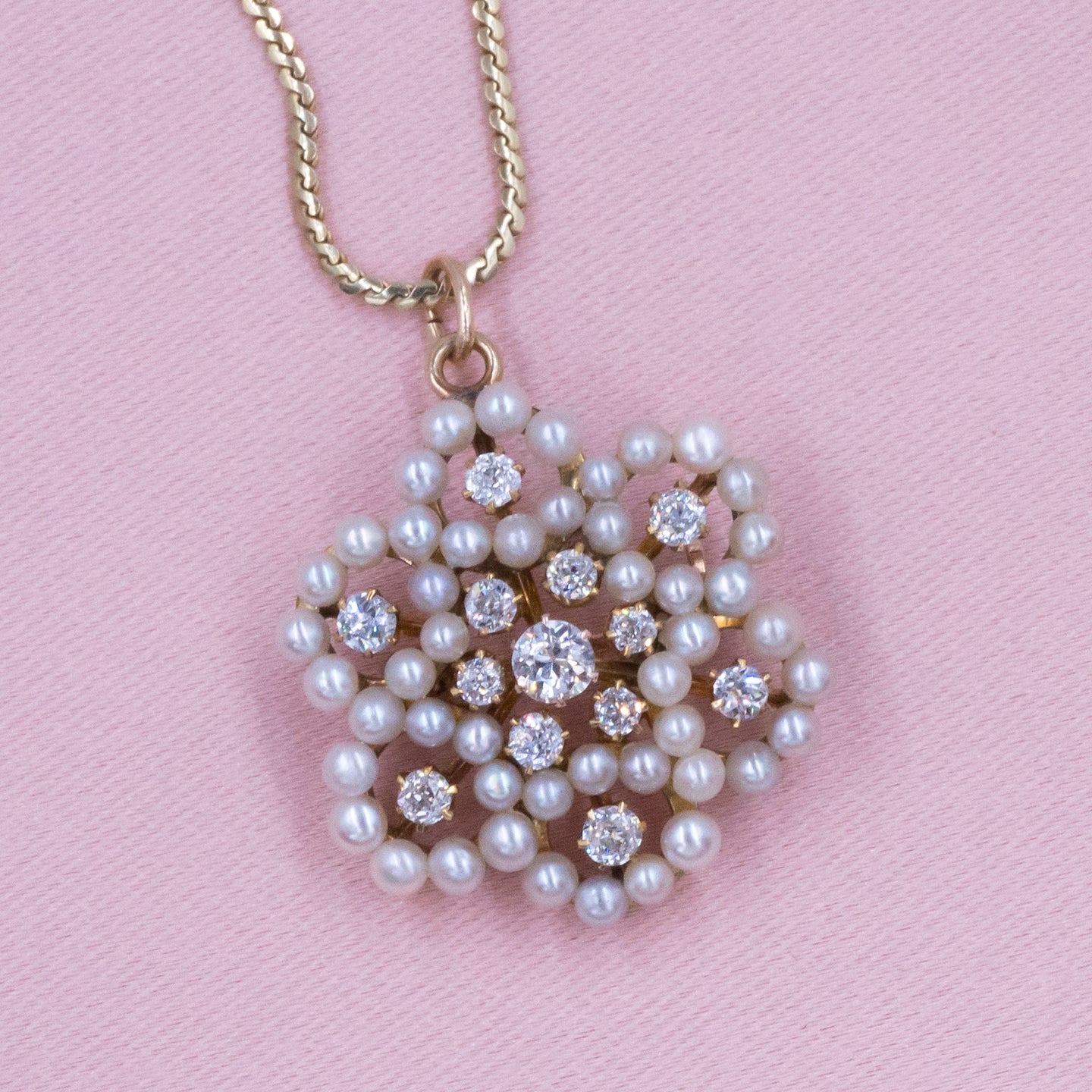 Pearl & Diamond Star-Flower Pin Pendant c1890
