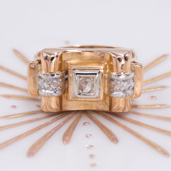 French Retro Diamond Tank Ring c1930