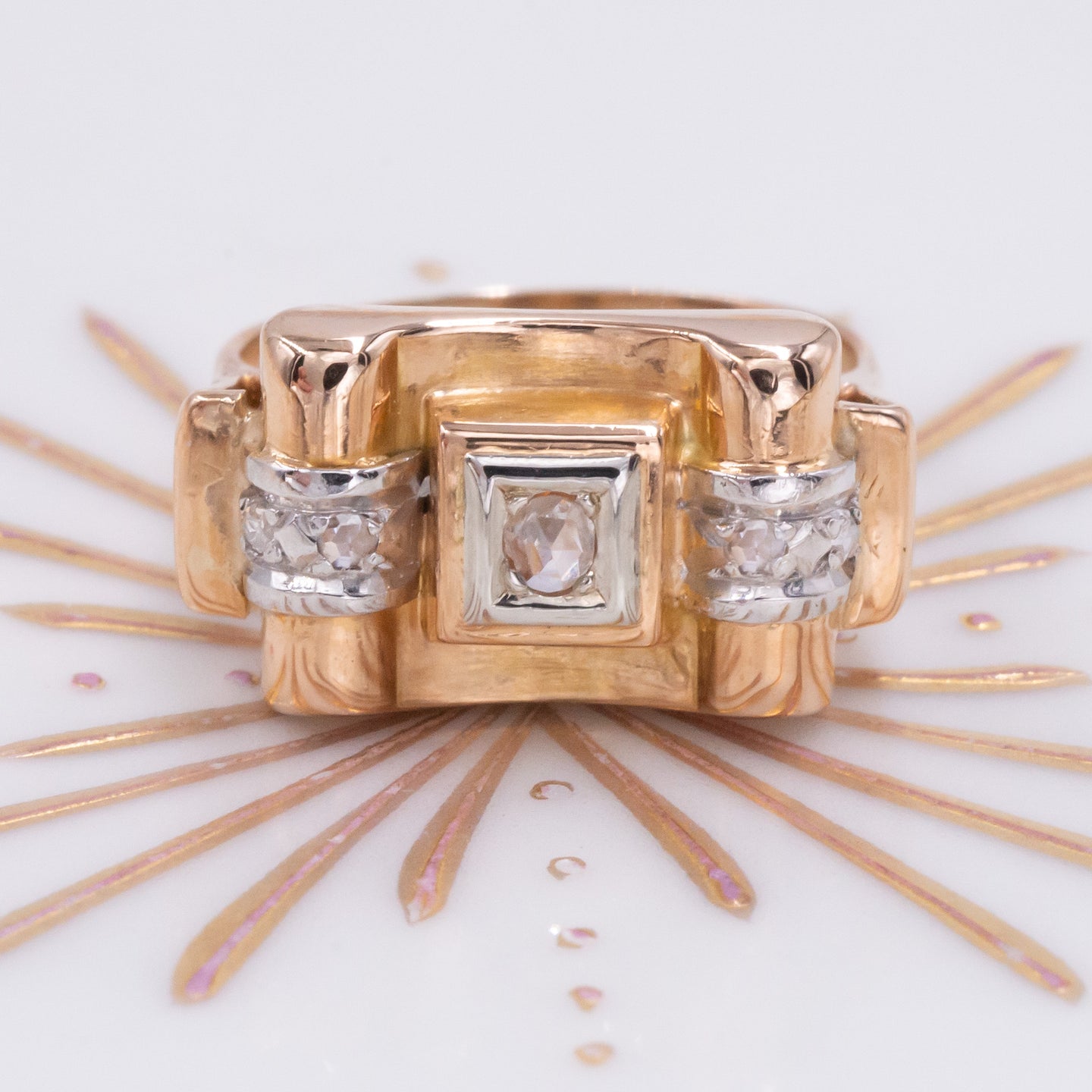 French Retro Diamond Tank Ring c1930
