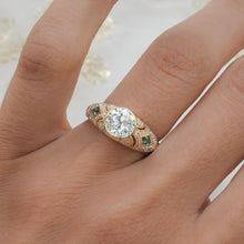 Old Euro Diamond Ring with Emeralds & Pavé Sides