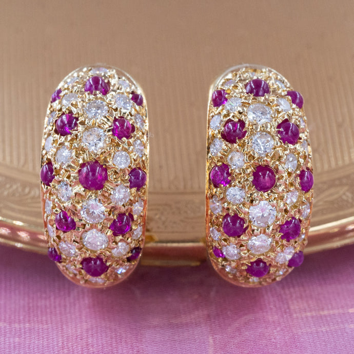 Ruby Cabochon and Diamond Pavé Earrings