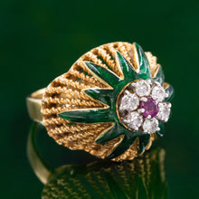Ruby Diamond & Enamel Cocktail Ring c1960