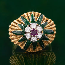 Ruby Diamond & Enamel Cocktail Ring c1960