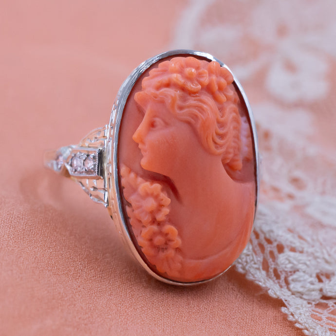 Coral Cameo Ring c1920