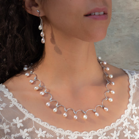 Akoya Pearl and Diamond Scalloped Collar Necklace c1980