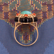 Turquoise Onyx & Coral Cocktail Ring c1990