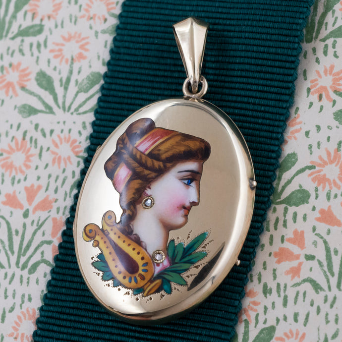 Etruscan Revival Handpainted Enamel Locket