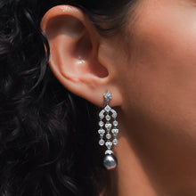 Tahitian Black Pearl Drop and Diamond Waterfall Earrings c1990