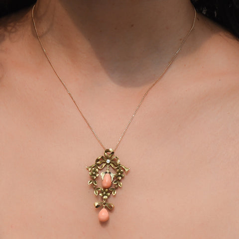 Coral Drop Pendant c1870
