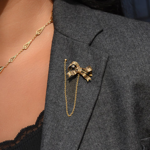 Bow Pin with Old Mine Diamond c1880