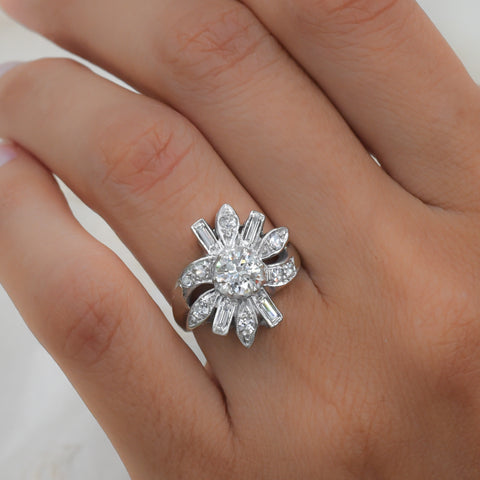 Diamond Cocktail Flower Ring c1950