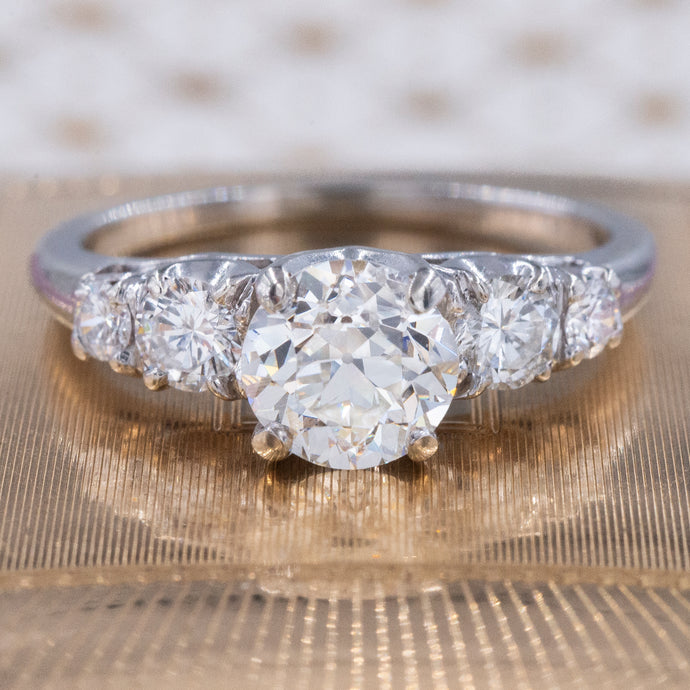 Mid-Century One Carat Transitional Cut Diamond Engagement Ring
