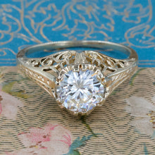 Antique Diamond Gold Filigree Solitaire c1930
