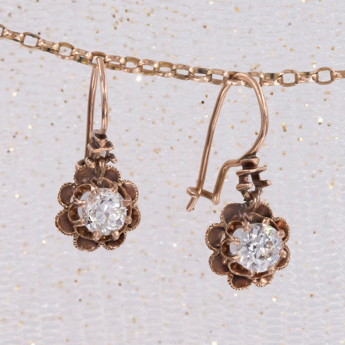 Antique Diamond Buttercup Drop Earrings c1900
