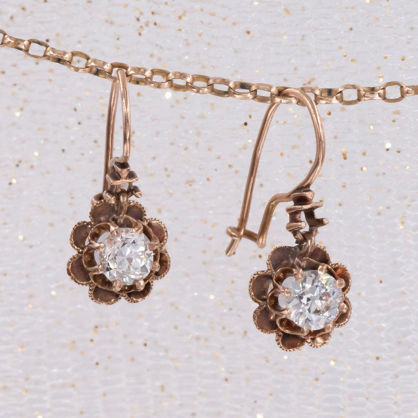 Antique Diamond Buttercup Drop Earrings c1900