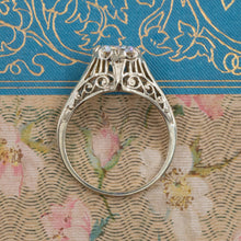 Antique Diamond Gold Filigree Solitaire c1930
