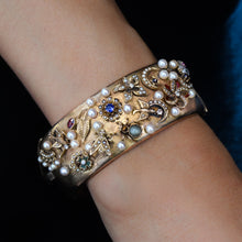 Victorian Multi-Gem Charm & Pearl Bangle