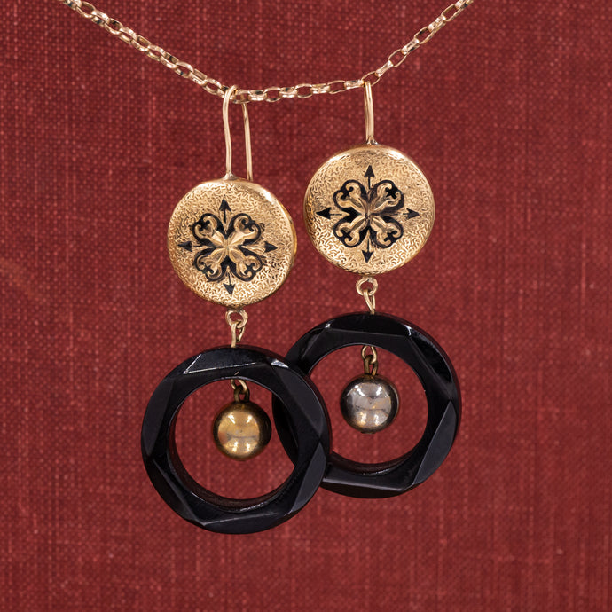 Victorian Jet Drop Hoop Earrings c1870