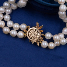 Double-Strand Pearl Necklace with Gold Bouquet Clasp c1980