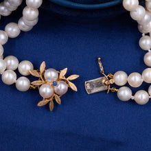 Double-Strand Pearl Necklace with Gold Bouquet Clasp c1980