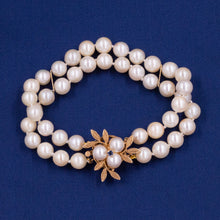 Double-Strand Pearl Bracelet with Gold Bouquet Clasp c1980