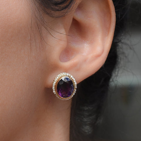 Antique Rutilated Amethyst & Pearl Earrings