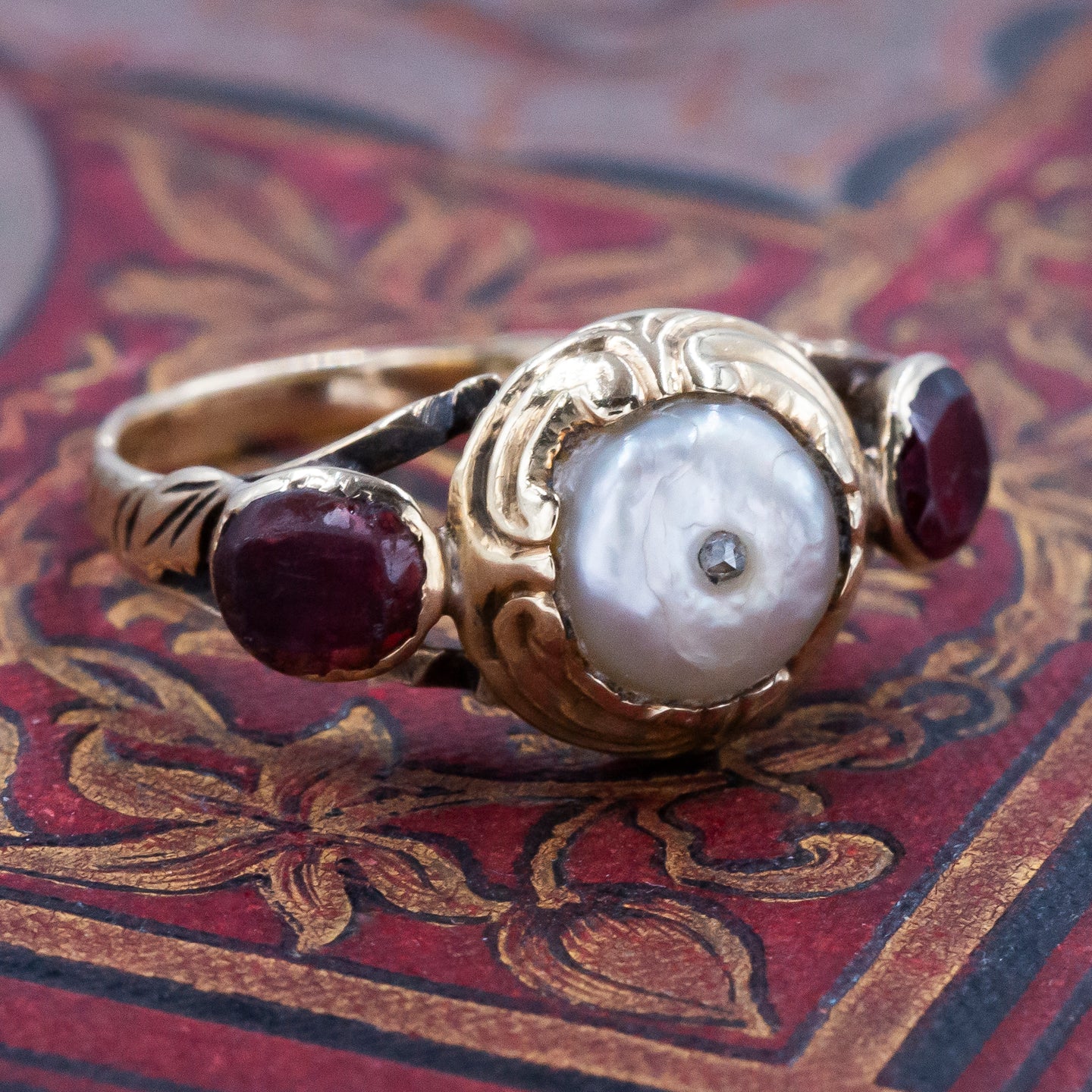 Georgian Natural Pearl & Garnet Ring