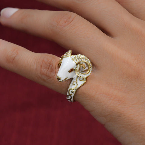 Aries Ram's Head Enamel Ring