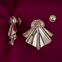 Retro Ruby and Diamond Ruffled Earrings