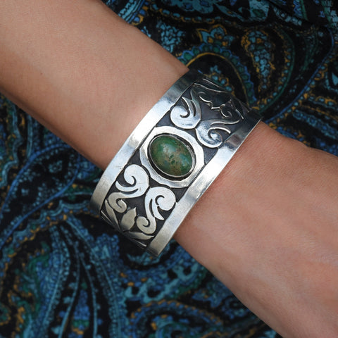 Los Ballesteros Taxco Sterling & Turquoise Cuff c1950