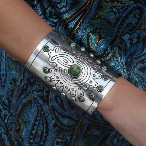 Rafael Melendez Taxco Sterling & Jade Cuff c1940