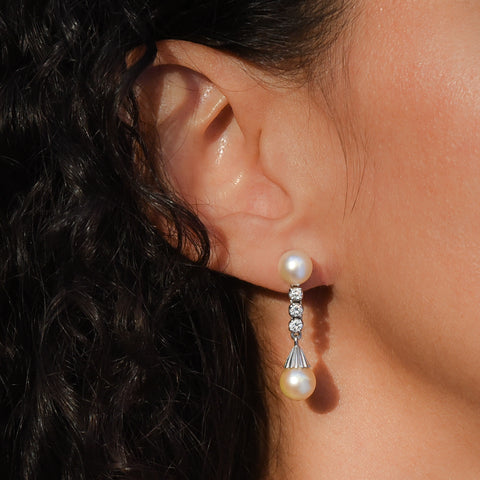 Pearl & Diamond Drop Earrings c1940
